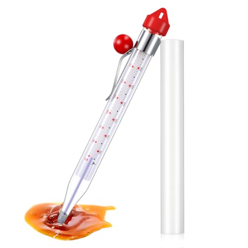 Photect Candy Thermometer with Pot Clip 8" Deep Fry Oil Thermometer for Candy Making Instant Read Cooking Food Thermograph Sugar Syrup Jam Jelly Oil Temperature Kitchen Accessories(Red,1 Pcs) - color: Red