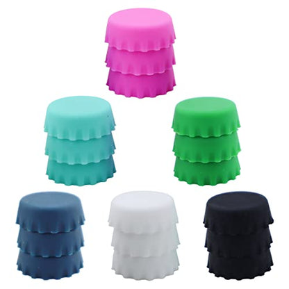 18-Pack Silicone Rubber Bottle Caps: Reusable for Soft Drink, Wine, Beer and Soda Bottles - Kitchen Gadgets (6 Colors)