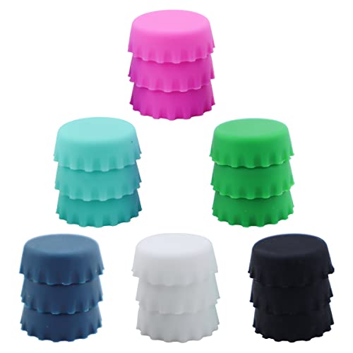 18-Pack Silicone Rubber Bottle Caps: Reusable for Soft Drink, Wine, Beer and Soda Bottles - Kitchen Gadgets (6 Colors)