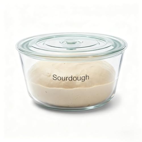 3L/101 oz Sourdough Starter Jar, Sourdough Bread Baking Supplies, Wide Mouth Glass Jar with Airtight Lid, Sour Dough Tools Kit, Food Storage Container for Kitchen Countertop, Round, Clear - size: Round