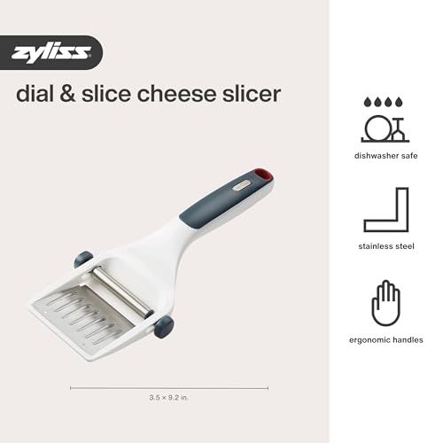 Zyliss Dial & Slice Cheese Slicer - Adjustable, Handheld Cheese Slicer with Stainless Steel Edge and Ergonomic Handle White