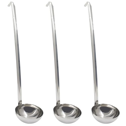 8 Oz Stainless Steel Ladle, 3 Pcs, 15" Long Handle Length | 3.9" Bowl Diameter, Sturdy Soup Ladle, For Stirring, Portioning and Serving, Soup and Stew, Restaurants and Home - size: 8 oz
