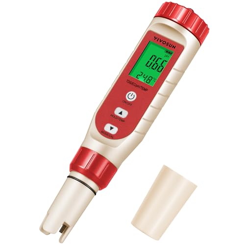 VIVOSUN 4-in-1 Digital pH Meter with pH/TDS/EC/Temp Function, 0-14.0 pH Measurement Range, ±0.1 pH Accuracy Water Quality Tester for Hydroponics, Household Drinking, and Aquarium - color: Red