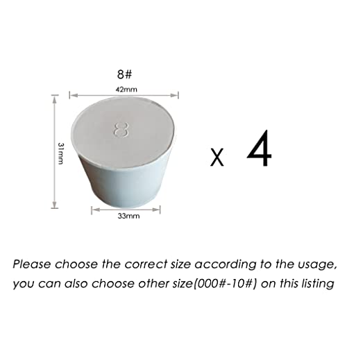 Lab Rubber Stoppers 33mm to 42mm,White Rubber Stoppers Size 8 are Used for Sealing Balloon Bottles、Conical Flask Etc (4, 8#) - size: 8#