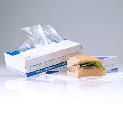 2,000 Count 8" x 10 3/4" Deli Plastic Sheets for Food, Disposable Freezer Sheets, Interfolded Clear Plastic Wrap Sheets, Greaseproof, Waterproof, Non-Absorbent Bakery Sheets.