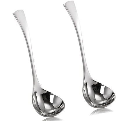 Comicfs 2 Pack Gravy Ladle, 18/10 Stainless Steel Soup Ladle, Small Soup Spoon, Sauce Ladles, Small Serving Ladles for Stirring, Mirror finished Soup Spoon and Dishwasher Safe, 8-Inch - color: 2-Piece Soup Ladle