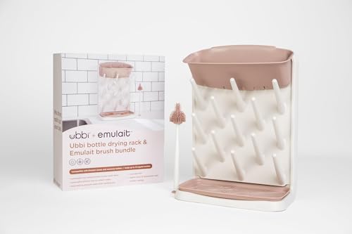 Emulait Ubbi Vertical Drying Rack, Baby Accessory, Space Saving Countertop with Cleaning Brush