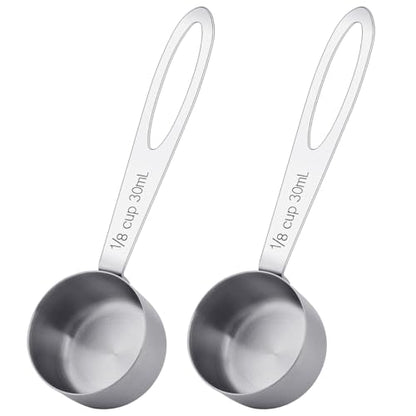 2Pcs 1/8 Cup Measuring Cup, 30ml Scoop, Stainless Steel Measuring Cups, Coffee Scoops, Measuring Scoops Tablespoon Measure Spoon, Long Handle Cooking Measuring Scoop(30ML) - color: 2 Pcs/Long Handle