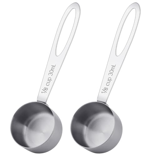 2Pcs 1/8 Cup Measuring Cup, 30ml Scoop, Stainless Steel Measuring Cups, Coffee Scoops, Measuring Scoops Tablespoon Measure Spoon, Long Handle Cooking Measuring Scoop(30ML) - color: 2 Pcs/Long Handle