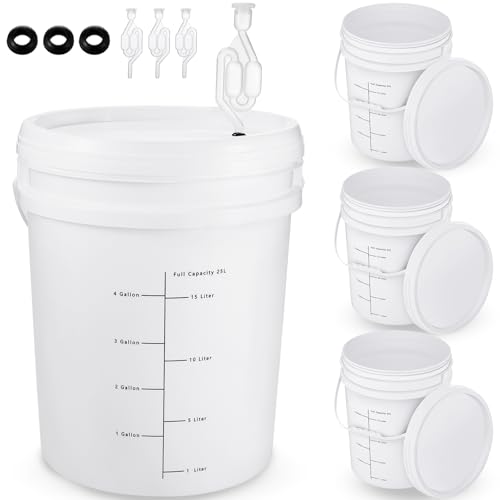 Ziliny 4 Pcs White 6.5 Gallon Fermentation Bucket with Twin Bubble Airlock Grommets Lid Brewing Wine Fermenter Fermentation Kit for Home Beer Wine Mead Other Fermented Beverage - size: 6.5 Gallon