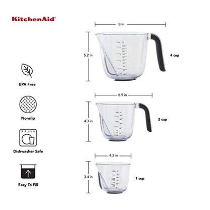 KitchenAid Universal Easy View Angled Measuring Cups, Set Of 3, Clear with Black Handles - color: Black, size: Set of 3, style: Angled