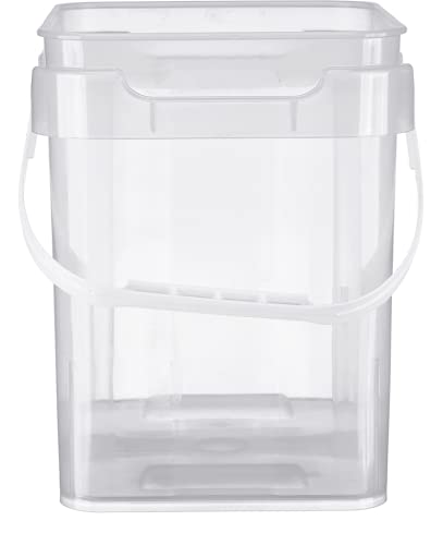 House Naturals 4 Gallon Food Grade Plastic Square clear bucket pail with lid container (Pack of 3) Made in USA- BPA Free - size: 4 Gallon