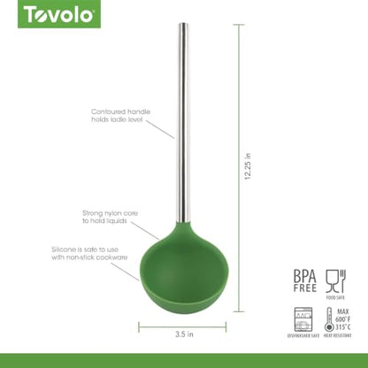 Tovolo Silicone Ladle With Stainless Steel Handle Deep Soup Ladle for Cooking Canning Serving Soup Punch Stew Sauce, Large Kitchen Utensil Spoon Dishwasher Safe BPA Free Silicone Pesto Green - color: Pesto