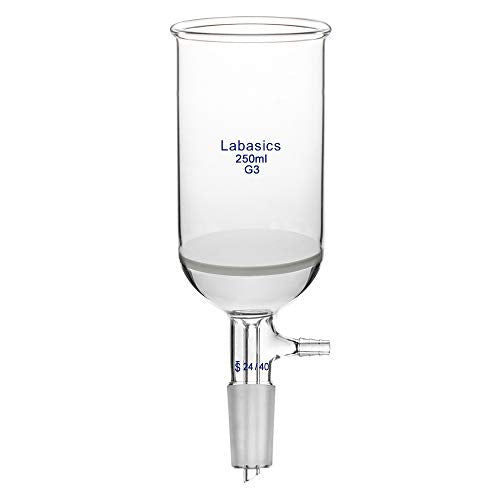 Labasics Borosilicate Glass Buchner Filtering Funnel with Fine Frit (G3), 65mm Inner Diameter, 100mm Depth, with 24/40 Standard Taper Inner Joint and Vacuum Serrated Tubulation (250ml) - size: 250 ml