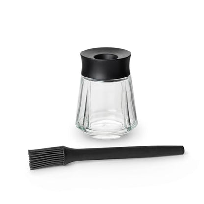 Rosendahl Grand Cru 8.1 in. Marinade Glass with Brush - Stylish Black Glass Jar with Flexible Lid and Soft-Touch Silicone Brush, Perfect for Mixing and Storing Marinades, Leak-Proof Kitchen Essential - size: 8.5 Ounces