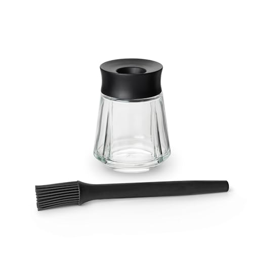 Rosendahl Grand Cru 8.1 in. Marinade Glass with Brush - Stylish Black Glass Jar with Flexible Lid and Soft-Touch Silicone Brush, Perfect for Mixing and Storing Marinades, Leak-Proof Kitchen Essential - size: 8.5 Ounces
