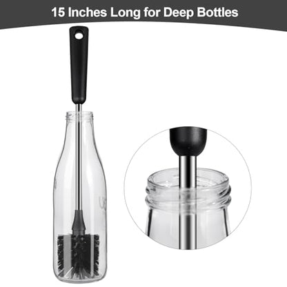 Water Bottle Brush, 15 Inches Long Stainless Steel Handle Bottle Brush Cleaner, Bottle Scrubber, Kitchen Scrub Cleaning Brushes for Cup, Wine Glasses, Coffee Mugs, Tumblers, Wine Decanters, Black - style: Bottle Brush