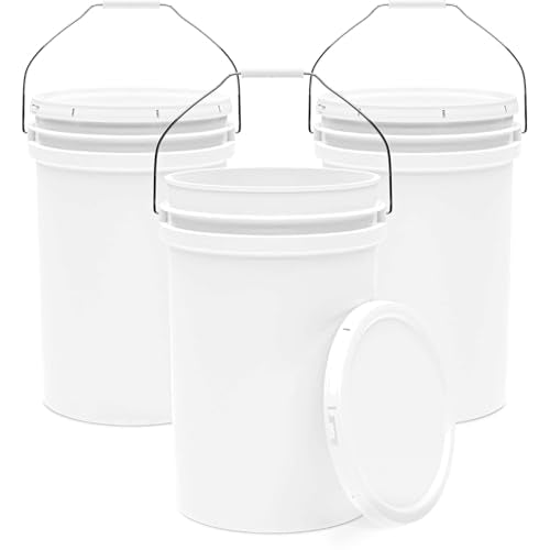6.5-Gallon White Bucket Pail Container with Lid | Food Grade | Heavy-Duty Approx 90 MIL Extra Durable | Metal Handles with Plastic Grip | Multi-Use | Easy Stack and Store | BPA Free - 3 Pack - color: White - 6.5 Gallons, size: 3 Packs