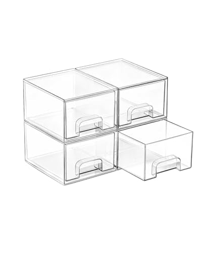 Vtopmart 4 Pack Small Clear Stackable Storage Drawers,Acrylic Bathroom Makeup Organizer,Plastic Storage Bins for Vanity, Undersink, Kitchen Cabinets, Pantry, Home Organization - style: 4pack-Clear