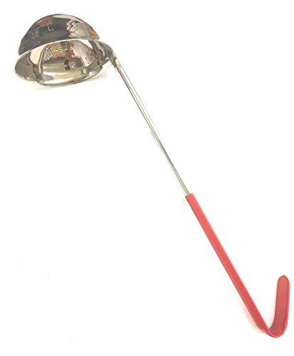 Commercial Stainless Steel Hooked Handle Ladle with Pouring Rim, Utensil Red Handle spoodle - KOSHER Color MARKING (6 oz-177 ml, RED)