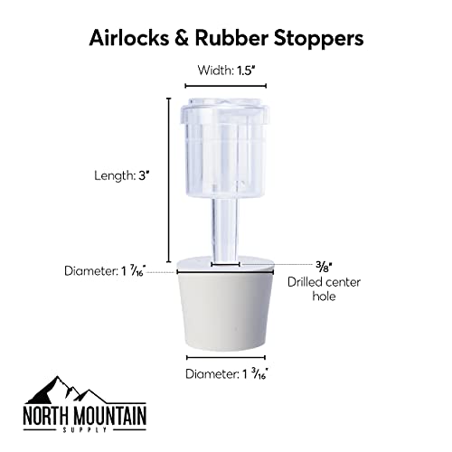 North Mountain Supply 2-Piece Airlocks with #7 Rubber Stoppers for Fermentation - Airlocks for Wine Making, Brewing Beer, and Fermenting Foods - 3 Pack