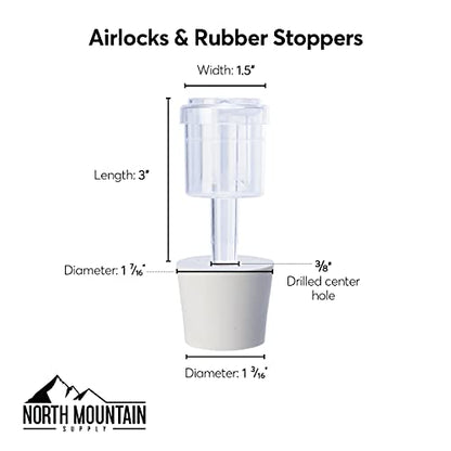 North Mountain Supply 2-Piece Airlocks with #7 Rubber Stoppers for Fermentation - Airlocks for Wine Making, Brewing Beer, and Fermenting Foods - 3 Pack