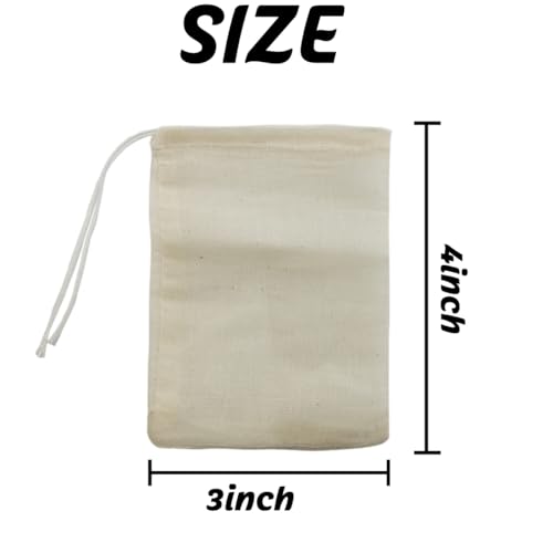 RONYOUNG 60PCS 3”X4” Reusable Drawstring Cotton Tea Bags - Cheesecloth Bags for Straining, Muslin Bags, Sachet Bags, Soup Bags, Coffee Tea Bone Broth Brew Bags