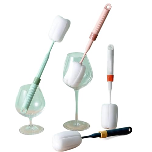 Dishwashing Foam Sponges Brush Telescopic Long Handle Scrubbing Brushes for Clean Dishes, Sinks,Cookware,Coffee Glasses Pot Milk Cup Mugs Wine Bottle (4pcs+4straw Brush) - size: 4pcs+4straw brush