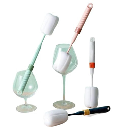 Dishwashing Foam Sponges Brush Telescopic Long Handle Scrubbing Brushes Clean Dishes, Sinks,Cookware,Coffee Glasses Pot Milk Cup Mugs Wine Bottle (4pcs) - size: 4pcs