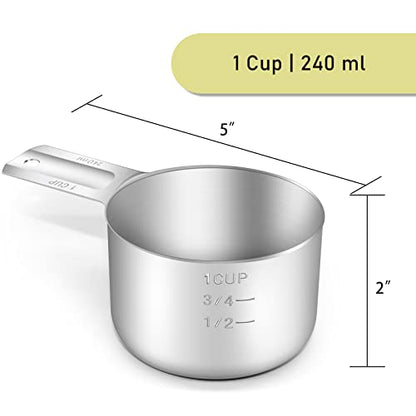 1PCS 1Cup (240ml, 8oz) Single Measuring Cup, Stainless Steel Measure Scoop, Metric and US Measurement, Dishwasher Safe - size: 1cup|240ml|8oz