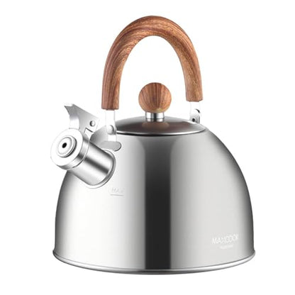 18/8 Stainless Steel Tea Kettle for Stovetop (3L / 3.17 Quart, Whistling Tea Pot, Wood Handle)-Silver - size: 3.2 Quarts