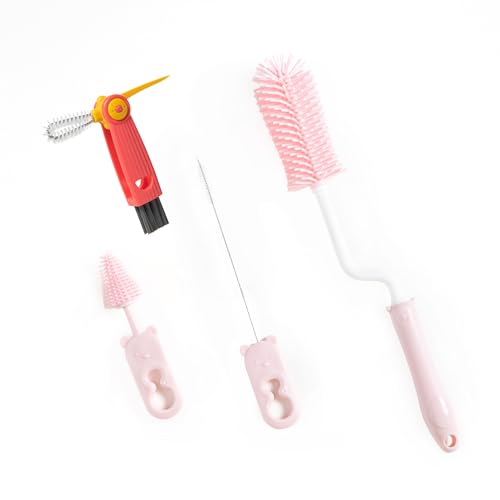 Chemimoso Silicone Spinning Bottle Cleaning Brush, 13.4in Long Handle Water Cup Bottles Cleaner for Baby Bottles, Sports Bottle, Glass Vase, Tumbler, with a Tiny Cup Lid Gap Cleaning Brush, x Pink - style: Spining, Pink