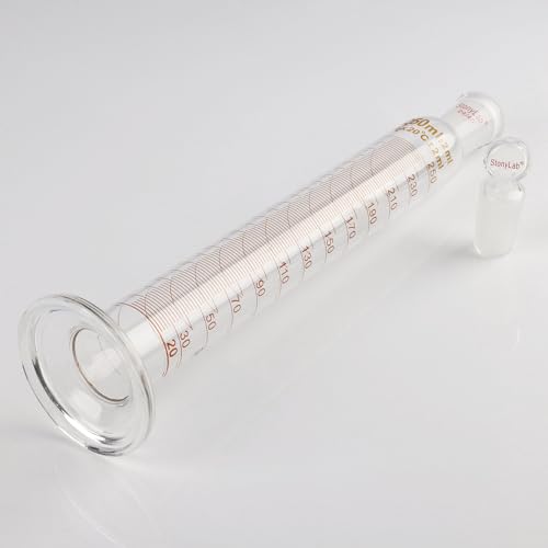 stonylab Measuring Cylinder with Stopper, 250 ml Heavy Wall Borosilicate Glass Measuring Graduated Cylinder with 24/40 Standard Ground Joint and Flat Head Stopper, 1 Pack