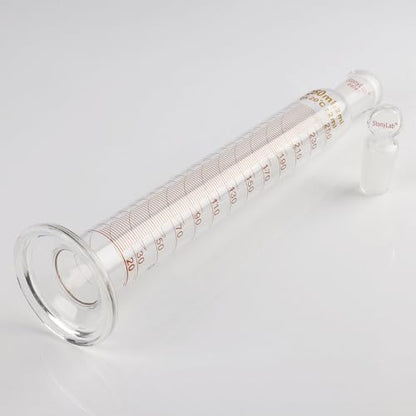 stonylab Measuring Cylinder with Stopper, 250 ml Heavy Wall Borosilicate Glass Measuring Graduated Cylinder with 24/40 Standard Ground Joint and Flat Head Stopper, 1 Pack