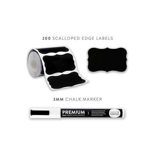 200 Chalkboard Labels for Containers - Waterproof Black Jar Labels with Chalk Markers, Reusable Chalk Stickers Kitchen Pantry Containers and Storage Bin Organization - style: Wavy Shape - 200pcs