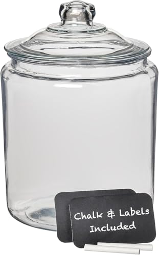 Anchor Hocking Heritage Hill Glass Jar with Lid, 2 Gallon Capacity, with 2 Chalkboard Labels and Chalk - size: 2 Gallon, Set of 1