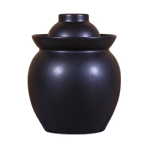 Ceramic Pickle Jar with Lids,Traditional Chinese Porcelain Pickle Jar Crock,Ceramic Fermentation Crock with Water Seal Airlock Lid,Sauerkraut Crock for Pickling Pick Blue-3.5Kg (Black-3.5Kg - color: Black, size: 3.5Kg