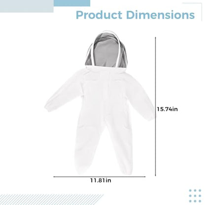 Young Beekeeper Suit with Gloves, Full Body Protective Beekeeping Outfit, Breathable, White, 15.7 x 11.8 x 0.8 in