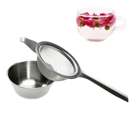 2.24inch Fine Mesh Strainer with Long Handle, Stainless Steel Mini Tea Strainer with dripping bowl, for Straining Teas and Cocktails or Sifting Flour, Sugar, Spices, and Herbs(Silver)
