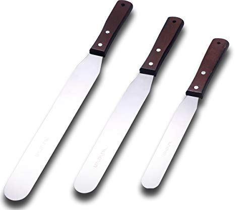 Straight Icing Spatula Stainless Steel Baking Set of 6", 8" & 10" Wooden Handle Cake Decorating Frosting Spatulas - size: straight spatulas 6 8 10 inches