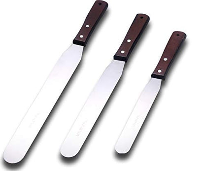 Straight Icing Spatula Stainless Steel Baking Set of 6", 8" & 10" Wooden Handle Cake Decorating Frosting Spatulas - size: straight spatulas 6 8 10 inches