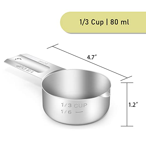 1PCS 1/3Cup (80ml, 2.7oz) Single Measuring Cup, Stainless Steel Measure Scoop, Metric and US Measurement, Dishwasher Safe - size: 1/3cup|80ml|2.7oz