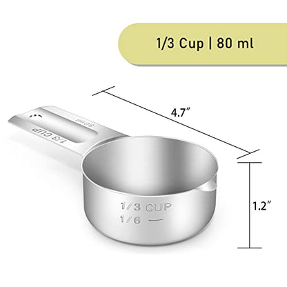 1PCS 1/3Cup (80ml, 2.7oz) Single Measuring Cup, Stainless Steel Measure Scoop, Metric and US Measurement, Dishwasher Safe - size: 1/3cup|80ml|2.7oz
