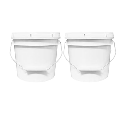MKS Plastics 1-Gallon Bucket with Airtight Lid – Made in USA, Food Grade BPA Free Plastic, Heavy Duty Multi-Use, Metal Handle with Grip, Stackable Storage – White, 2 Pack - color: 1 Gallon - White, size: 2