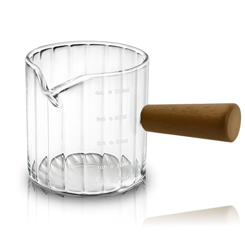 Espresso Measuring Cup 4 Oz, Espresso Glass Cups with Wood Handle, Milk Frothing Cup, Espresso Cup for Coffee, Milk, Tea or Maple Syrup Serving (Transparent, 4 oz) - color: Transparent Color, size: 4 oz