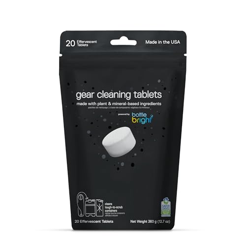 Gear Cleaning Tablets by Bottle Bright (6 or 20 Count) - EPA Safer Choice Certified - Hydration Reservoir, Large Container & Water Storage System Cleaner - size: 1 Count (Pack of 20)