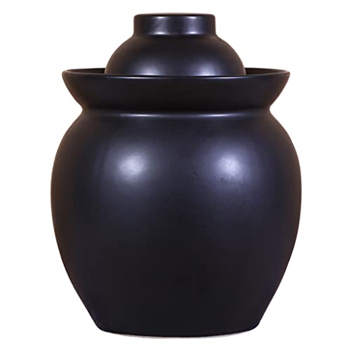 ZHOUXIAO Large Pickle Jar Ceramic Jar with Lid,Traditional Chinese Fermentation Kit Crock with Water Seal Airlock Lid, Fermentation Jar for Kimchi,Sauerkraut,Kombucha Jar black-7KG