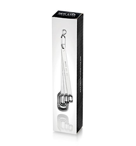 New Star Foodservice 43136 Stainless Steel 1/8 Measuring Spoons, Set of 6, Narrow Rectangular Measuring Spoon Set with Wall Mount Hook for Spices, Baking, Cooking, Silver