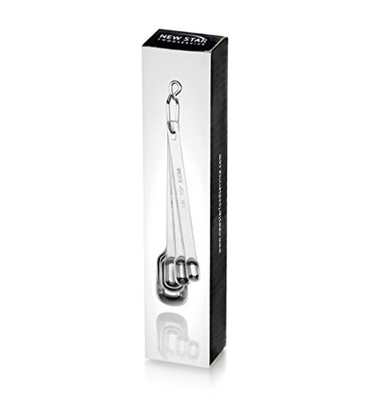 New Star Foodservice 43136 Stainless Steel 1/8 Measuring Spoons, Set of 6, Narrow Rectangular Measuring Spoon Set with Wall Mount Hook for Spices, Baking, Cooking, Silver