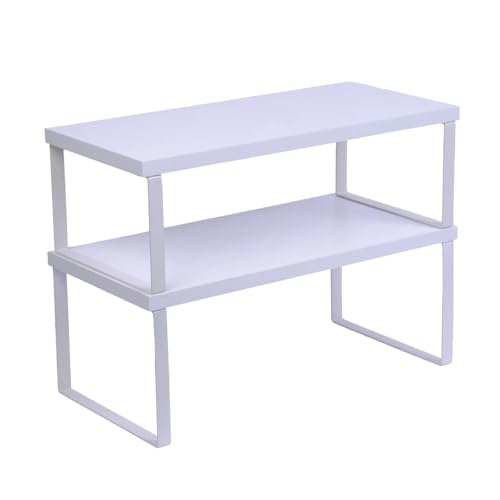 Sben Cabinet Organizer Shelf, Set of 2 Kitchen Counter Shelves, Kitchen Storage, Spice Rack, Stackable, Expandable, Metal and Engineered Wood, White - color: White, size: 15.6"W